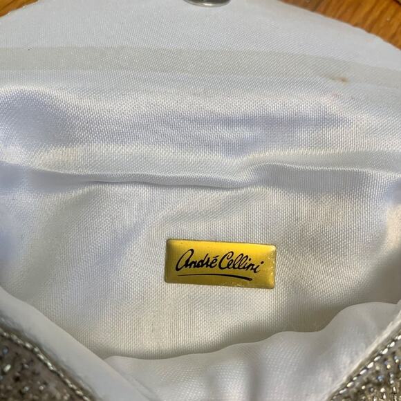 Vintage Andre Cellini Silver Beaded purse with Satin Rope Strap - Picture 4 of 16